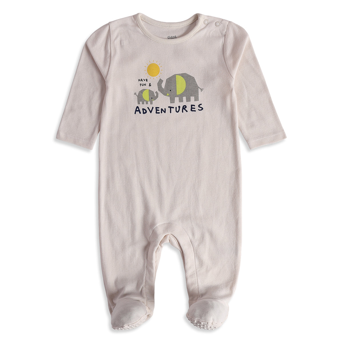 Baby Boys Cream Grey Cotton Sleepsuits Pack of 2 Everyday Wear