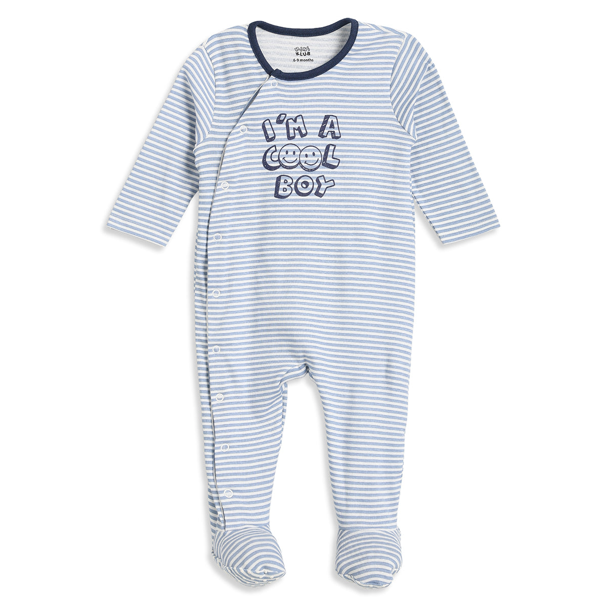 Baby Boys Blue Cotton Striped Sleepsuit Regular Fit Sleepwear