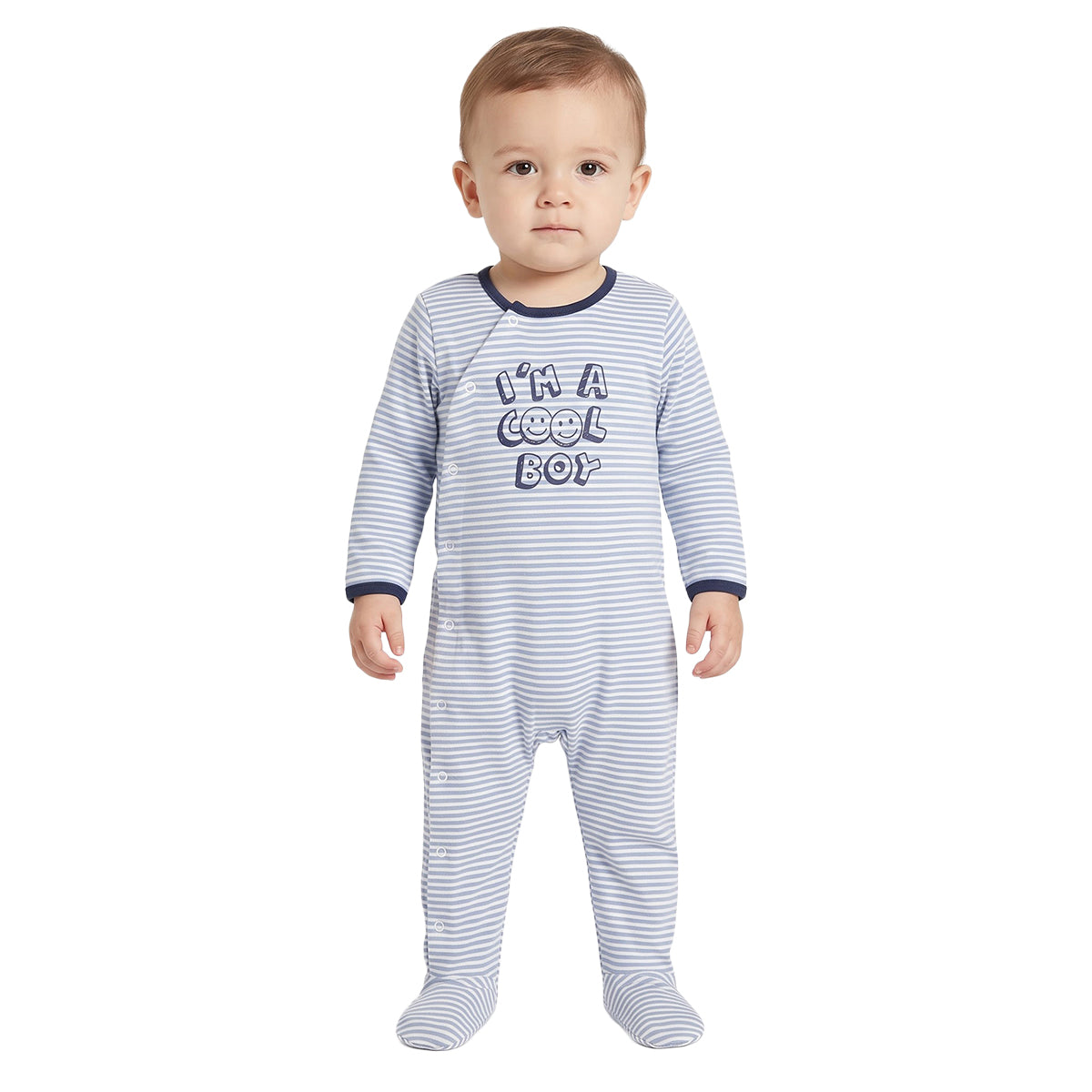 Baby Boys Blue Cotton Striped Sleepsuit Regular Fit Sleepwear