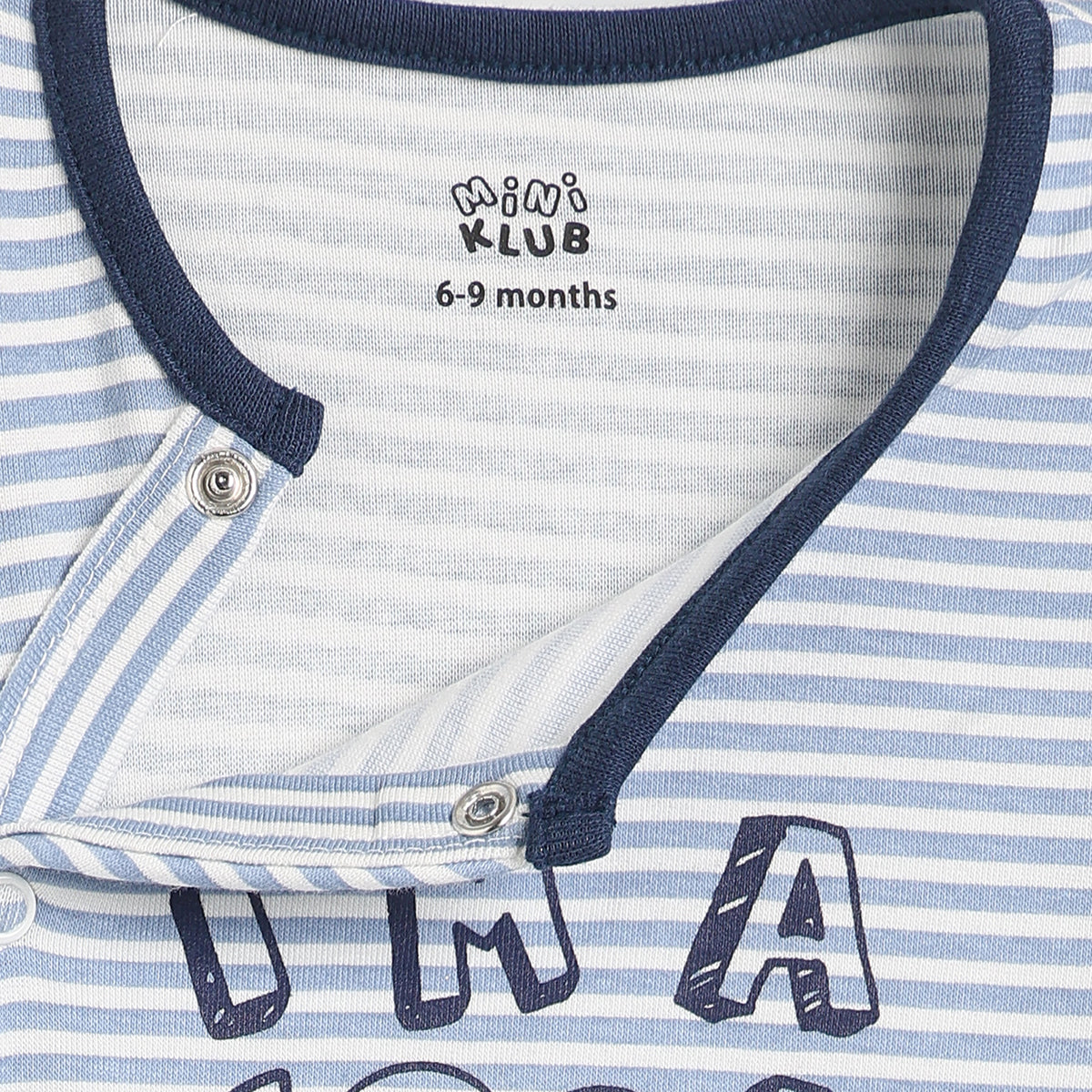 Baby Boys Blue Cotton Striped Sleepsuit Regular Fit Sleepwear