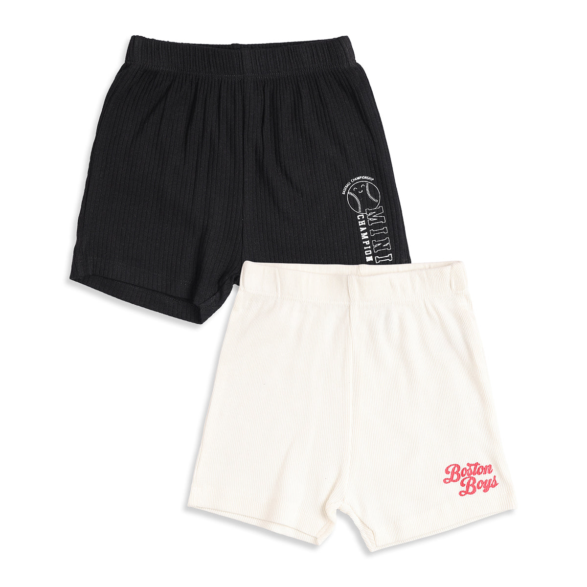 Baby Boys Pack of 2 Cotton Rib Knit Shorts with Elasticated Waistband