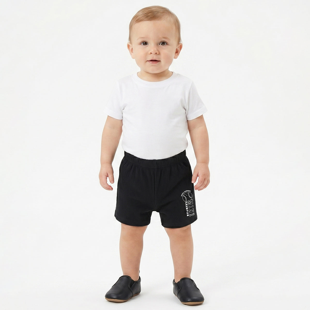 Baby Boys Pack of 2 Cotton Rib Knit Shorts with Elasticated Waistband