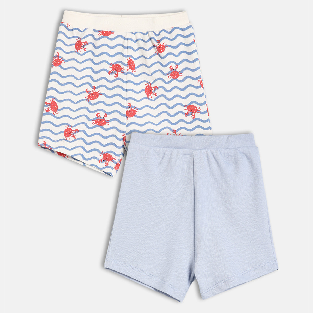 Baby Boys Printed And Solid Knit Shorts Pack Of 2, White And Light Blue