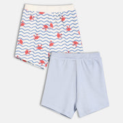 Baby Boys Printed And Solid Knit Shorts Pack Of 2, White And Light Blue