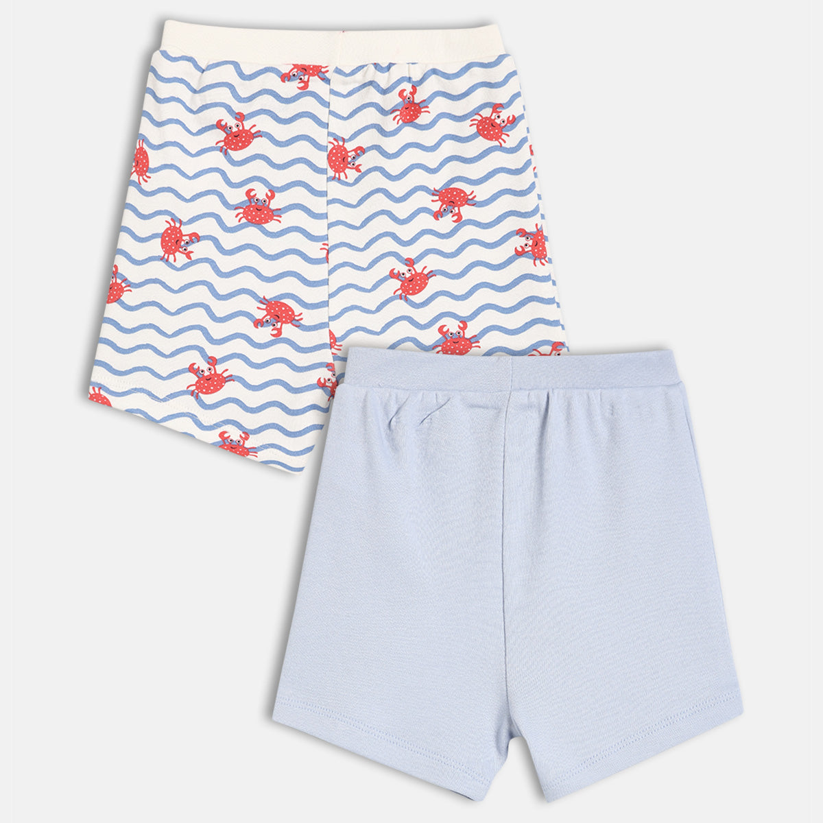 Baby Boys Printed And Solid Knit Shorts Pack Of 2, White And Light Blue