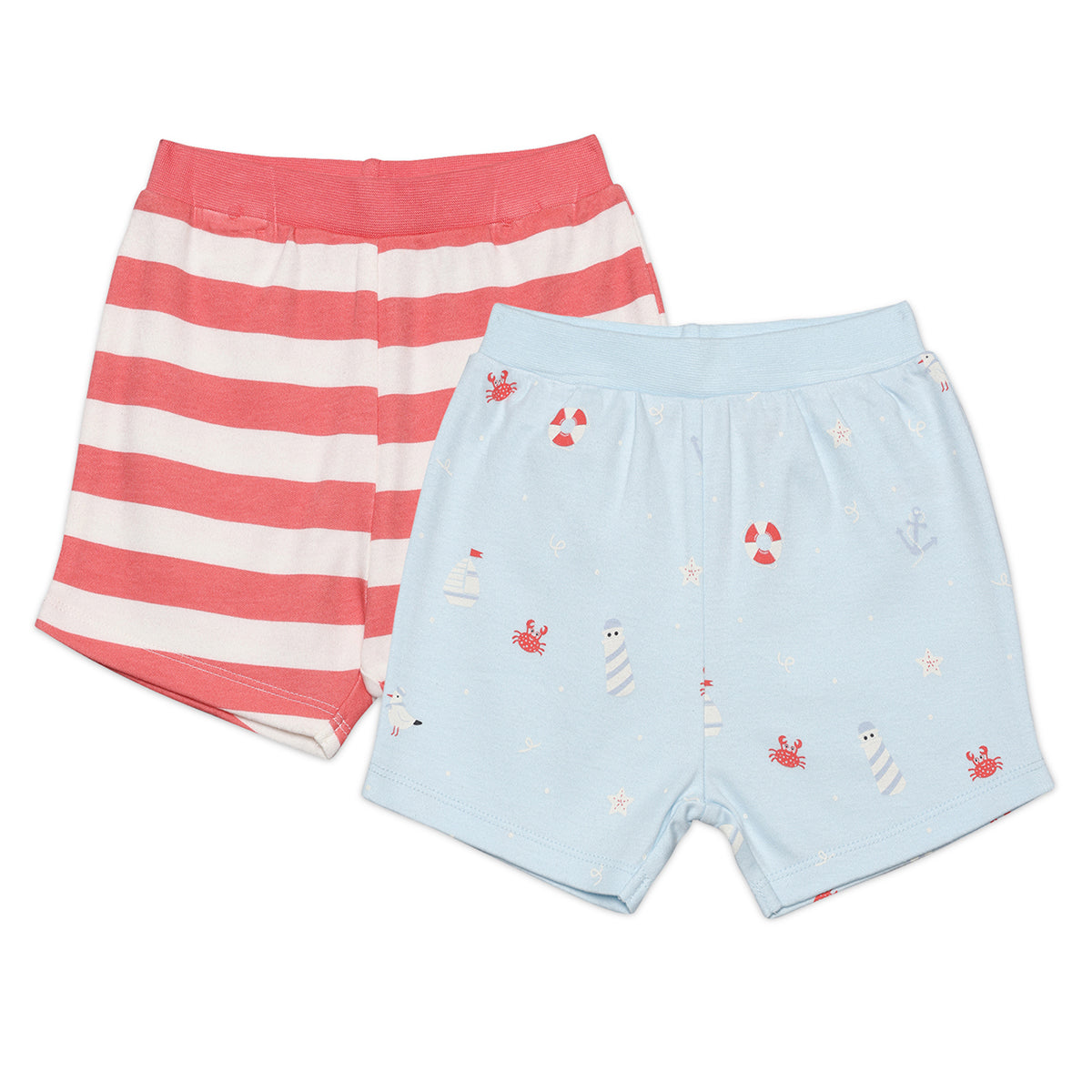 Baby Boys Striped And Ocean Theme Printed Shorts  Pack Of 2, Multicolor