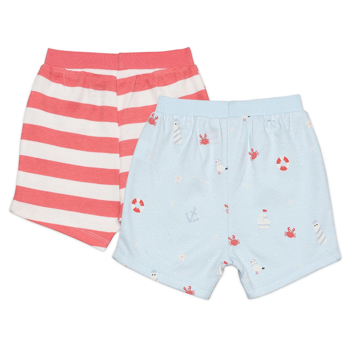 Baby Boys Striped And Ocean Theme Printed Shorts  Pack Of 2, Multicolor