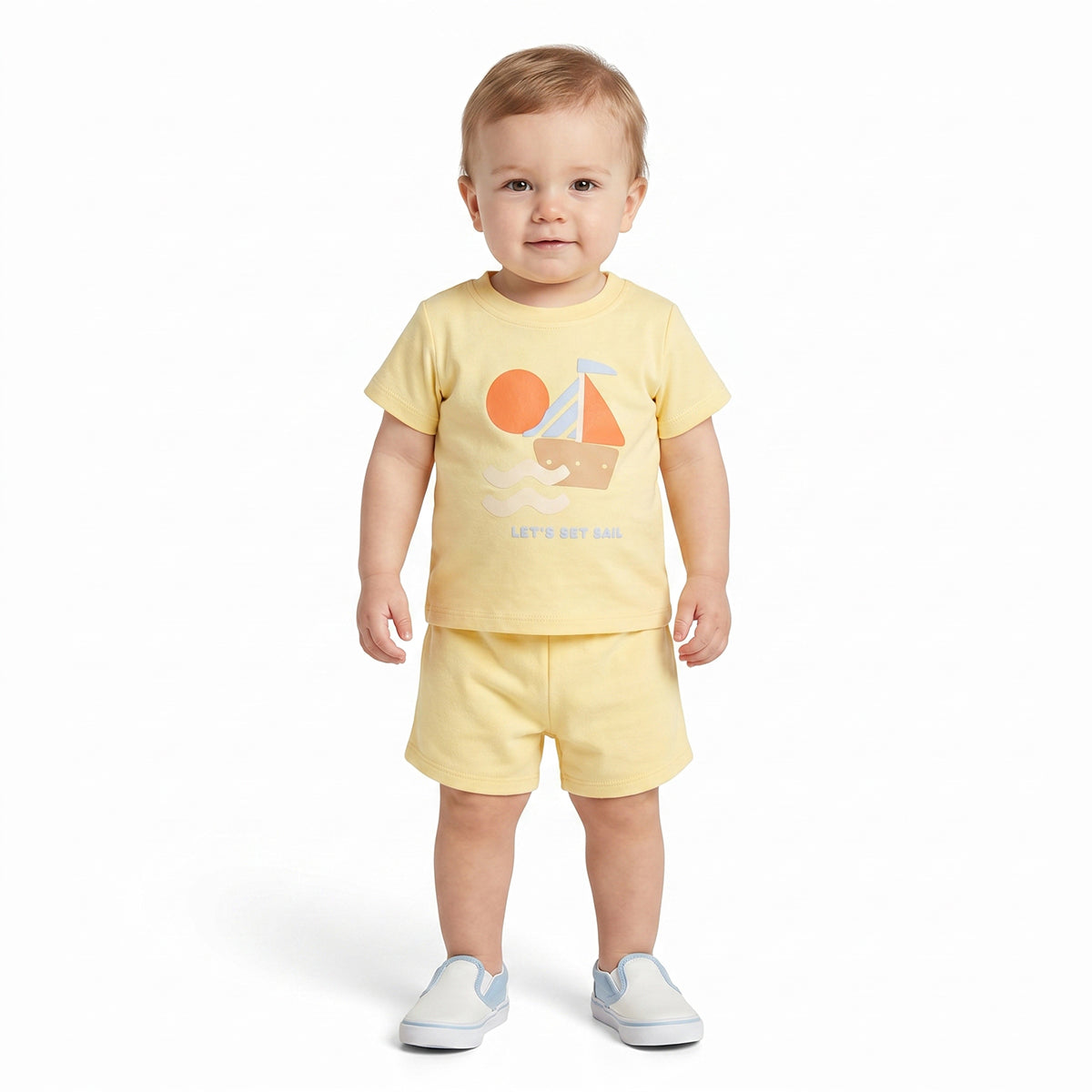 Baby Boys Solid Shorts  Pack of 2, Light Blue and Yellow