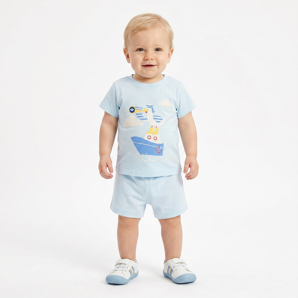 Baby Boys Solid Shorts  Pack of 2, Light Blue and Yellow