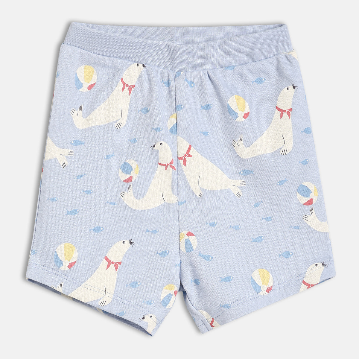 Baby Girls Printed And Solid Knit Shorts Pack Of 2, Light Blue And Coral