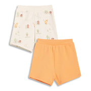 Baby Boys Farm Print and Solid Shorts Pack of 2, Cream and Orange