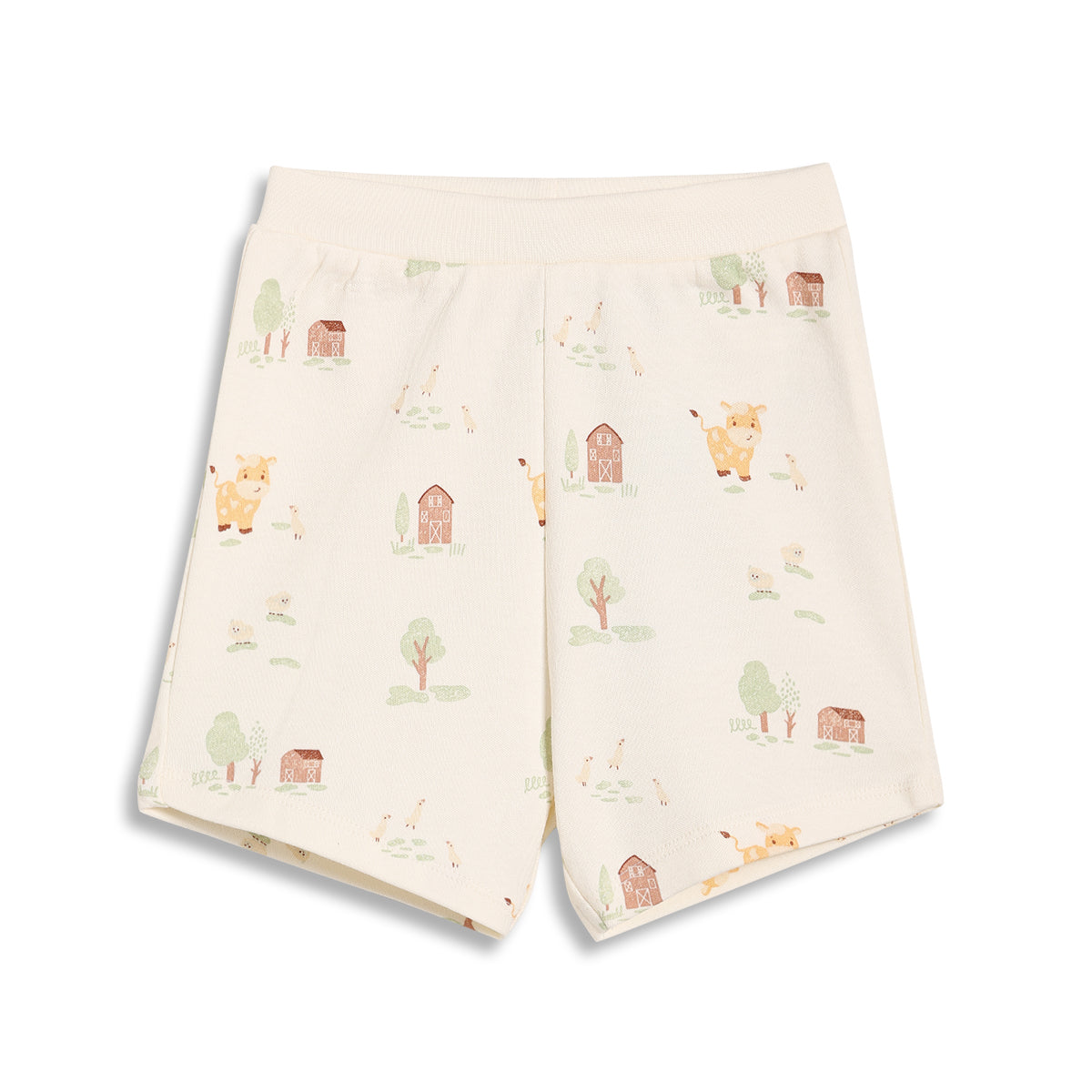 Baby Boys Farm Print and Solid Shorts Pack of 2, Cream and Orange