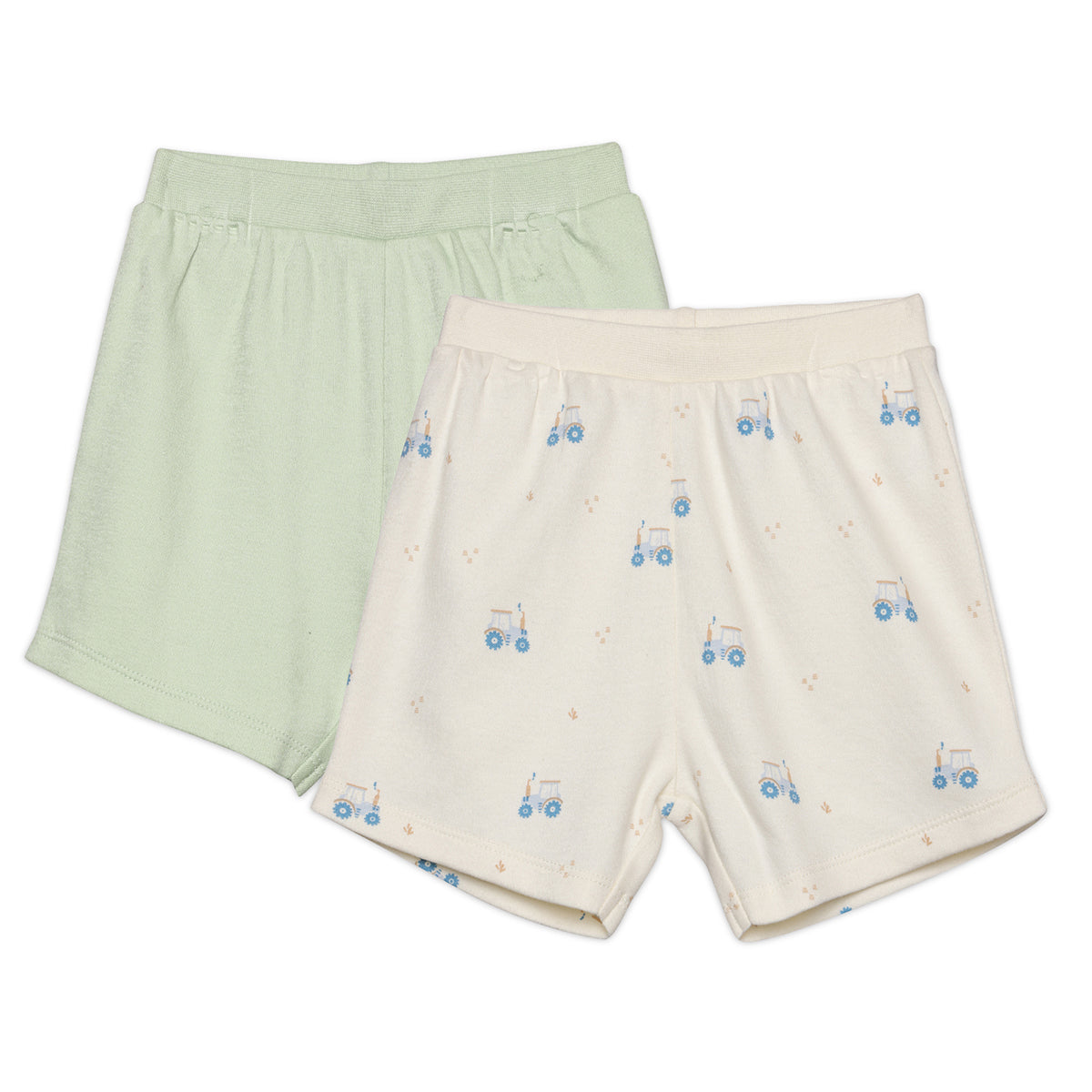 Baby Boys Solid And Farm Theme Printed Shorts Pack Of 2 , Multicolor