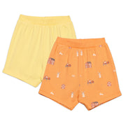 Baby Boys Solid and Farm Theme Printed Shorts Pack of 2, Yellow and Orange