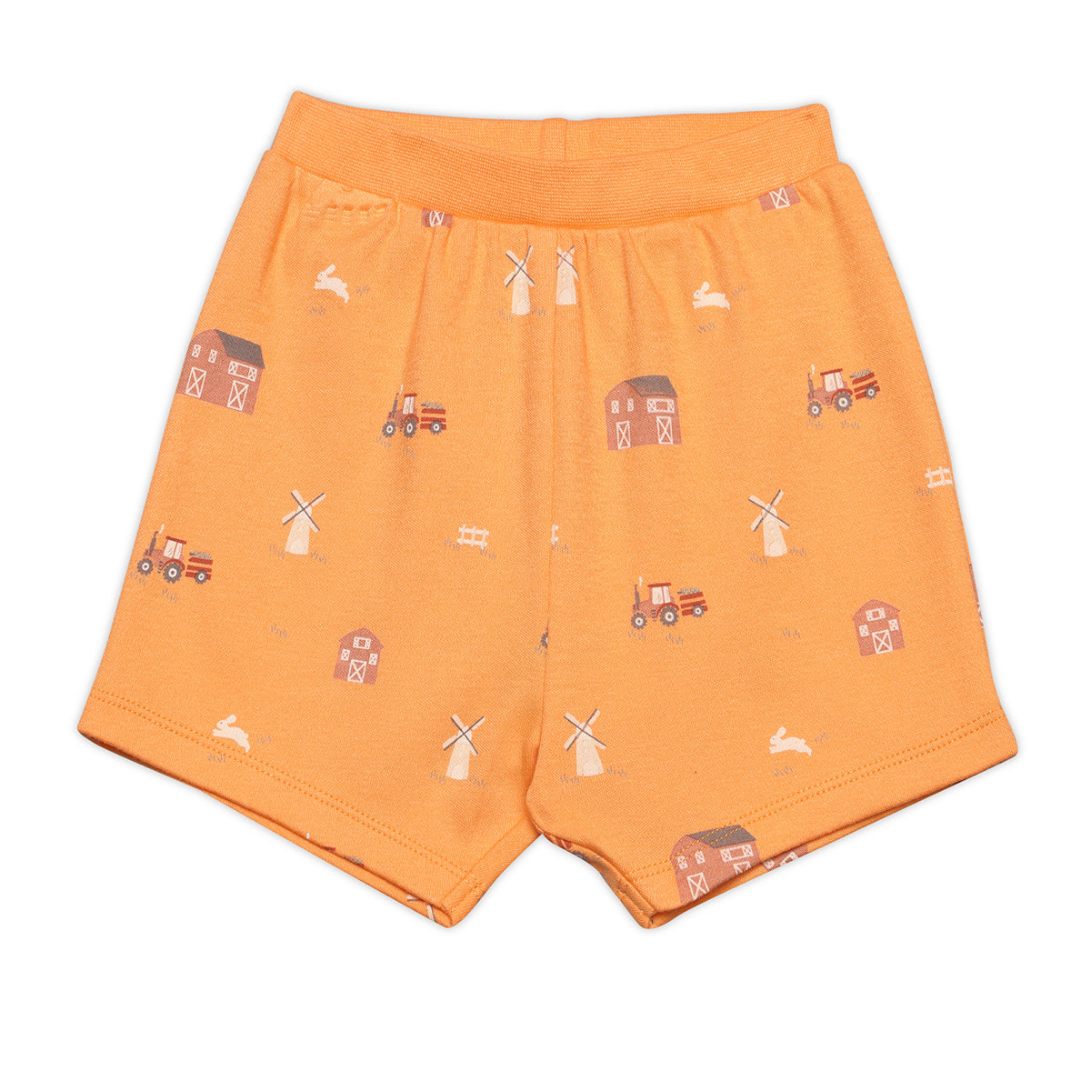 Baby Boys Solid and Farm Theme Printed Shorts Pack of 2, Yellow and Orange