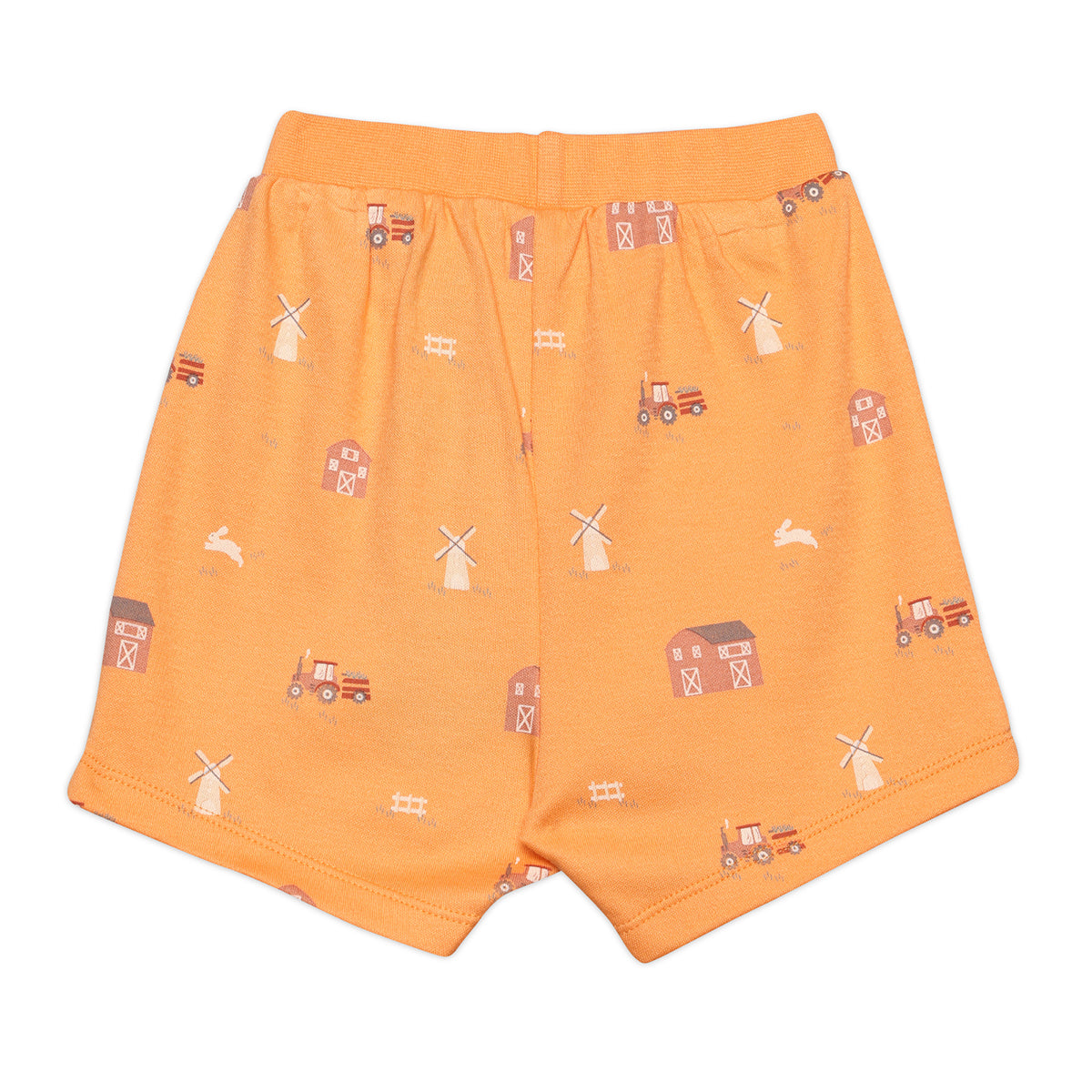 Baby Boys Solid and Farm Theme Printed Shorts Pack of 2, Yellow and Orange