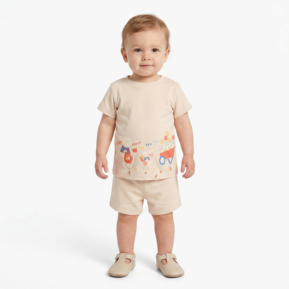 Baby Boys Checkered Print and Solid Shorts Pack of 2, Green and Beige