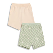Baby Boys Checkered Print and Solid Shorts Pack of 2, Green and Beige
