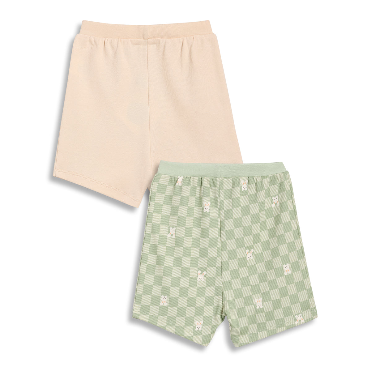 Baby Boys Checkered Print and Solid Shorts Pack of 2, Green and Beige