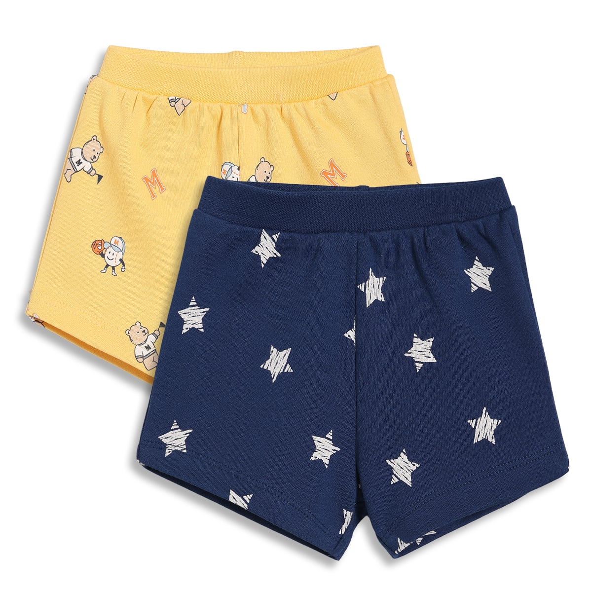 Baby Boys Printed Knit Shorts Pack of 2, Yellow and Navy Blue