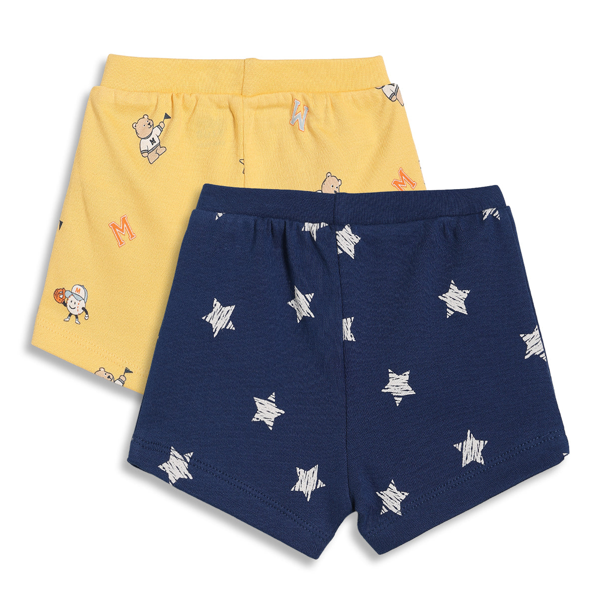 Baby Boys Printed Knit Shorts Pack of 2, Yellow and Navy Blue