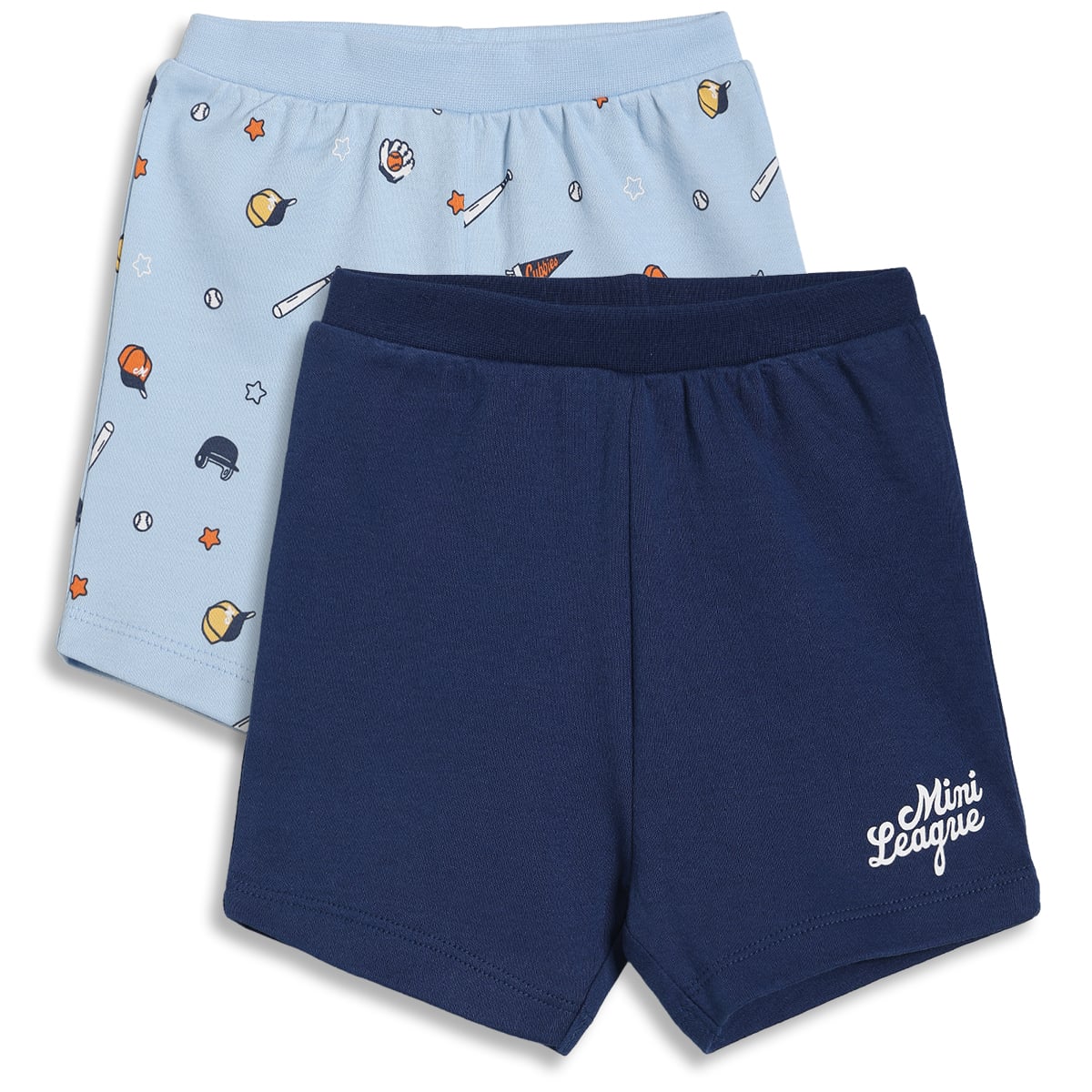 Baby Boys Sports Print Knit Shorts Pack of 2, Light Blue and Navy Blue