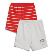 Baby Boys Striped and Printed Knit Shorts Pack of 2, Red and Light Grey