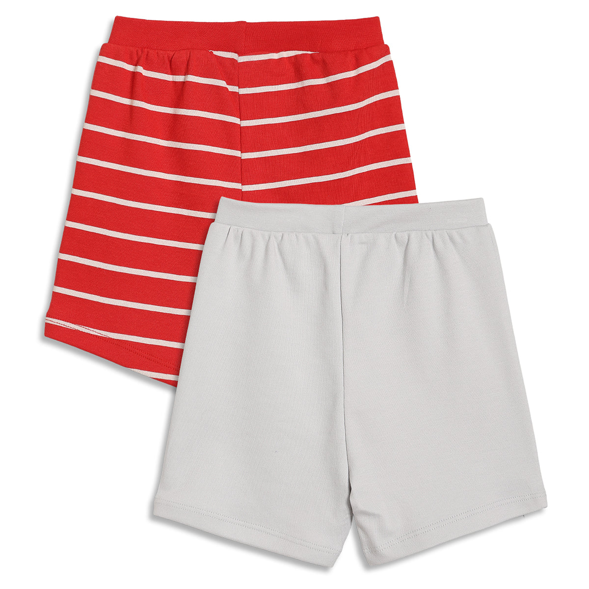Baby Boys Striped and Printed Knit Shorts Pack of 2, Red and Light Grey