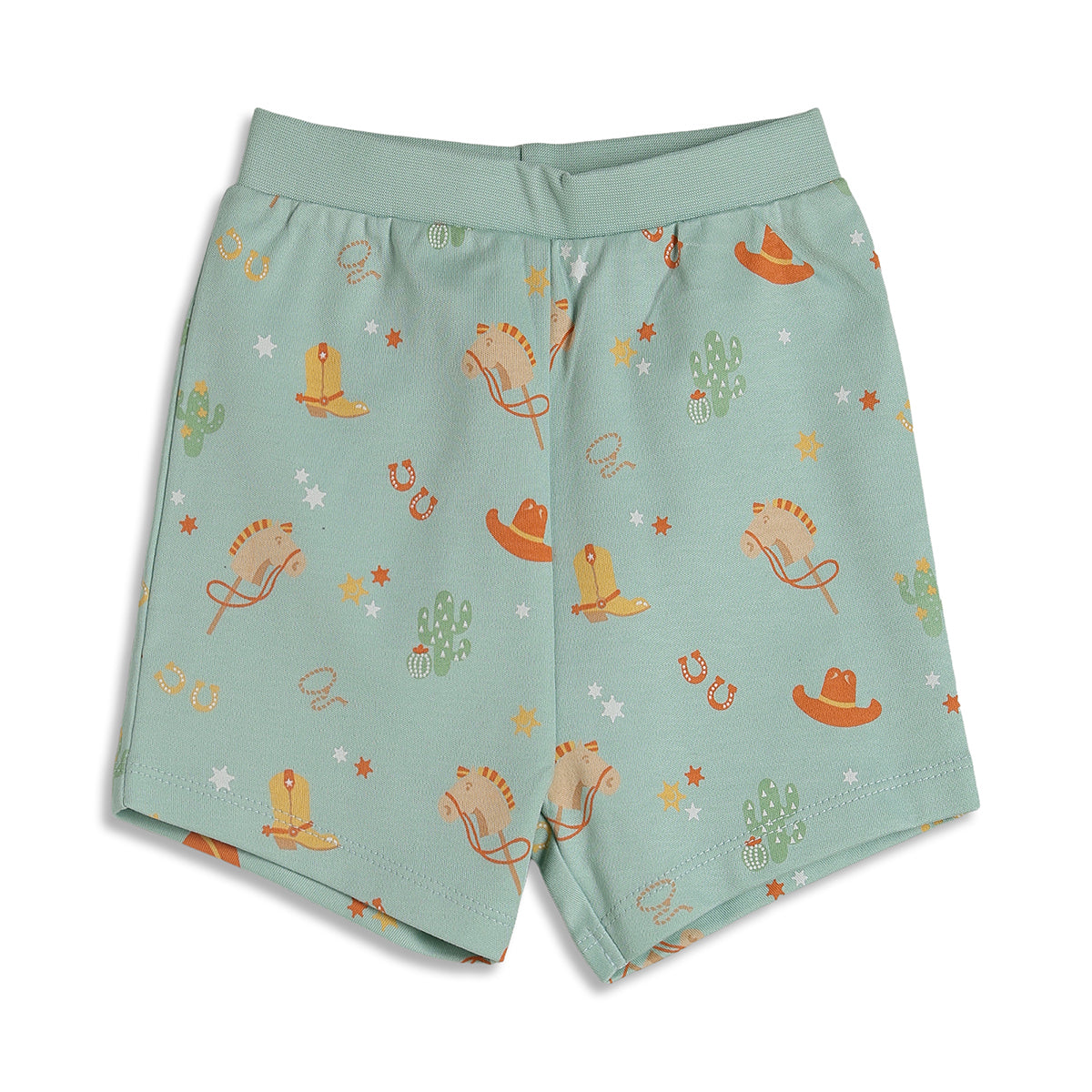 Baby Boys Cowboy Print and Solid Shorts Pack of 2, Mint Green and Yellow