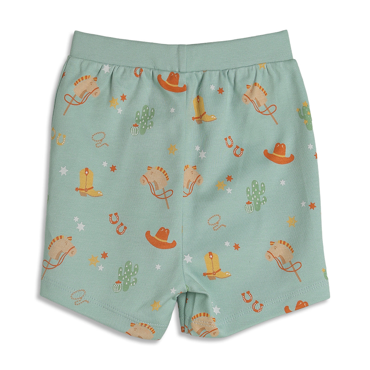 Baby Boys Cowboy Print and Solid Shorts Pack of 2, Mint Green and Yellow