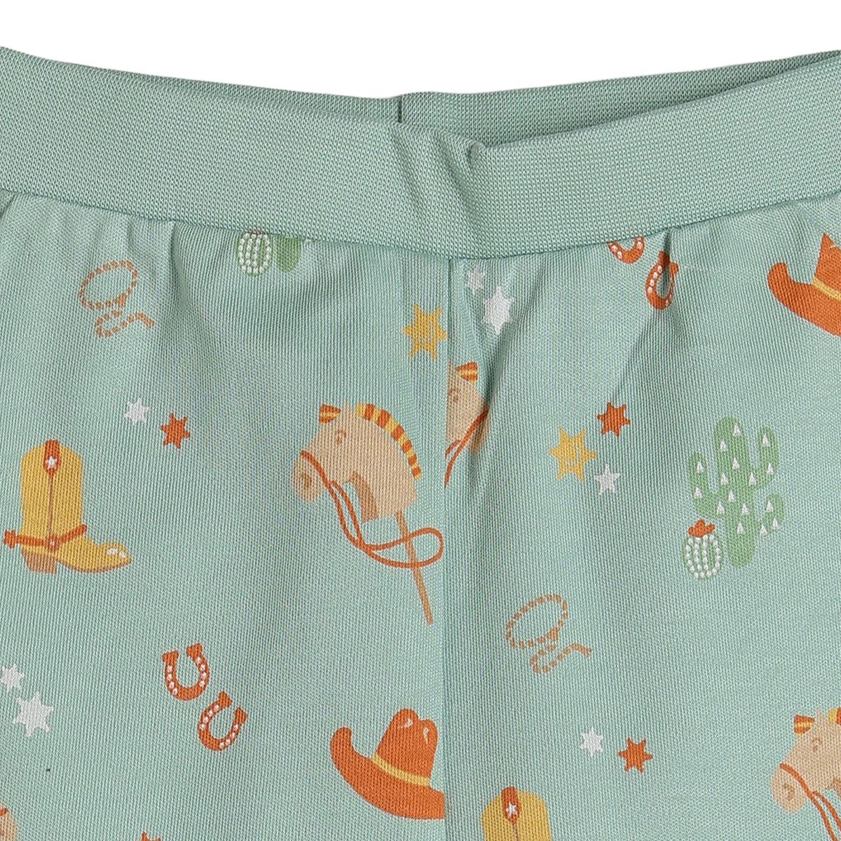 Baby Boys Cowboy Print and Solid Shorts Pack of 2, Mint Green and Yellow