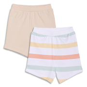 Baby Boys Striped and Solid Knit Shorts Pack of 2, White and Peach