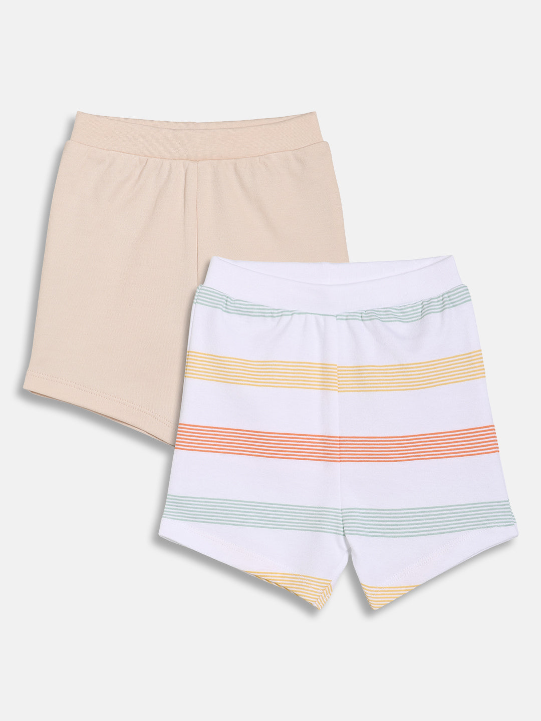 Baby Boys Striped and Solid Knit Shorts Pack of 2, White and Peach
