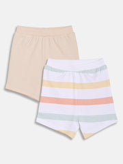 Baby Boys Striped and Solid Knit Shorts Pack of 2, White and Peach