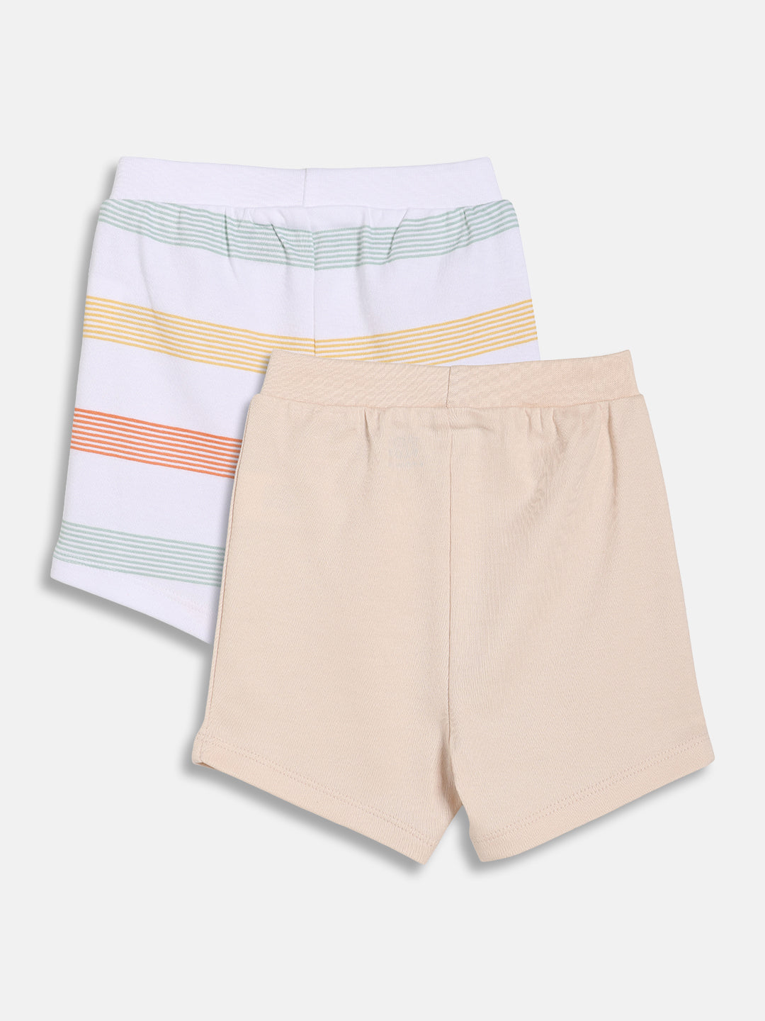 Baby Boys Striped and Solid Knit Shorts Pack of 2, White and Peach