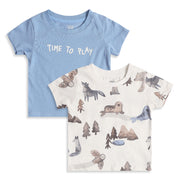 Baby Boys Pack Of 2 Blue and Off White Cotton T-Shirts Regular Fit Casual Kids T-Shirts
