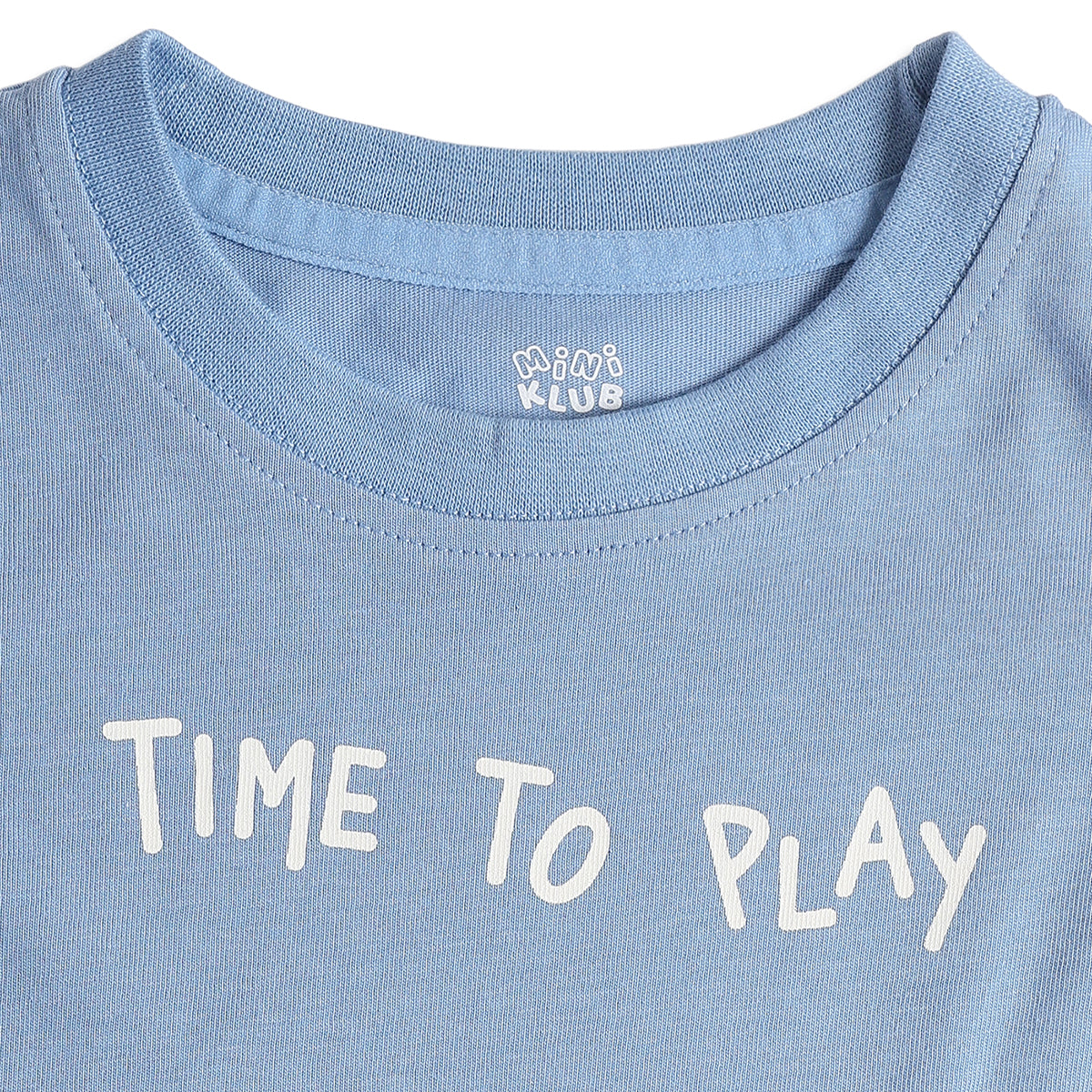Baby Boys Pack Of 2 Blue and Off White Cotton T-Shirts Regular Fit Casual Kids T-Shirts