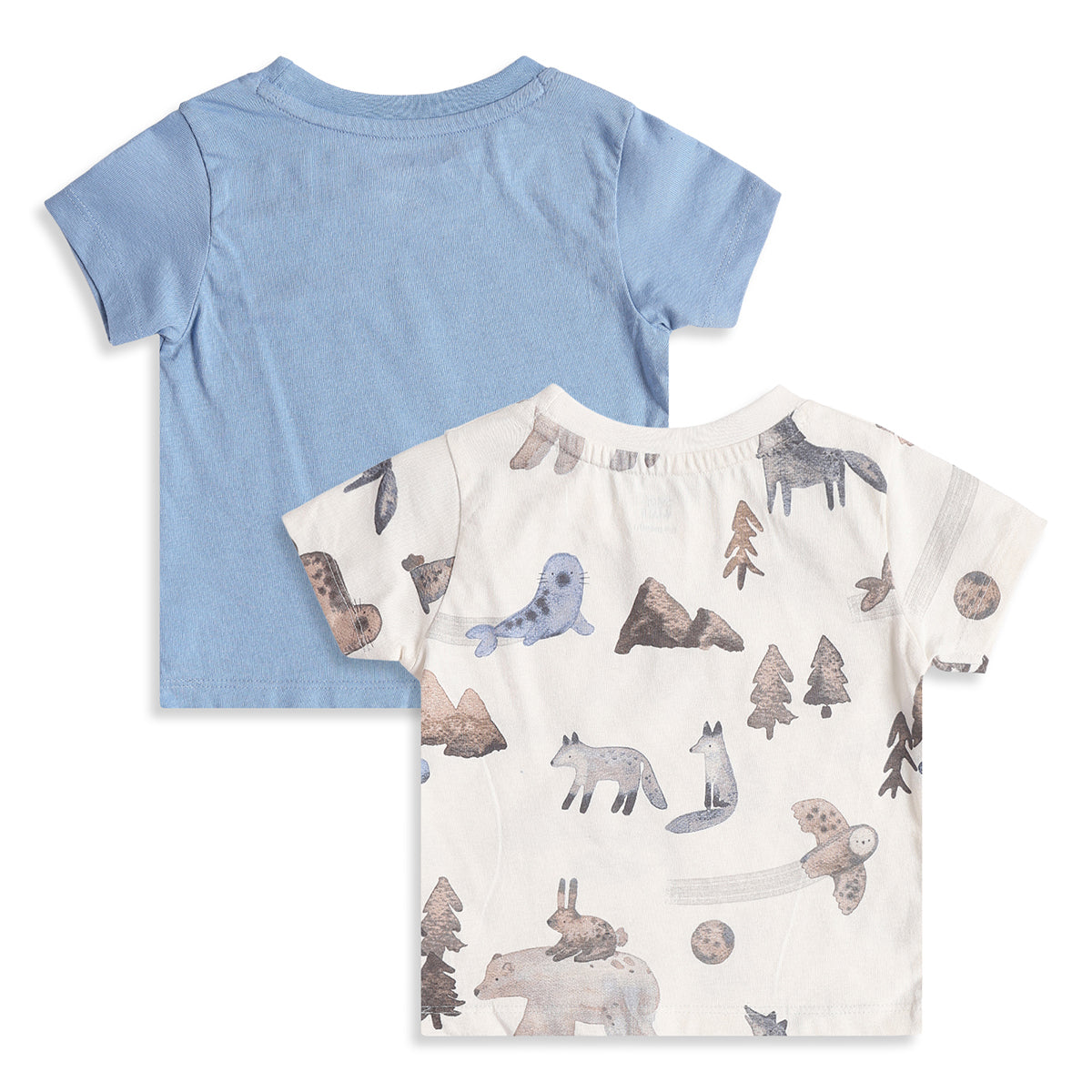 Baby Boys Pack Of 2 Blue and Off White Cotton T-Shirts Regular Fit Casual Kids T-Shirts