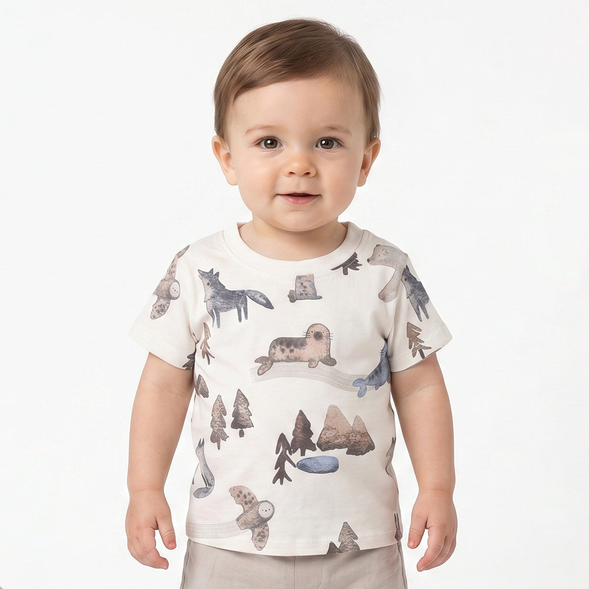 Baby Boys Pack Of 2 Blue and Off White Cotton T-Shirts Regular Fit Casual Kids T-Shirts
