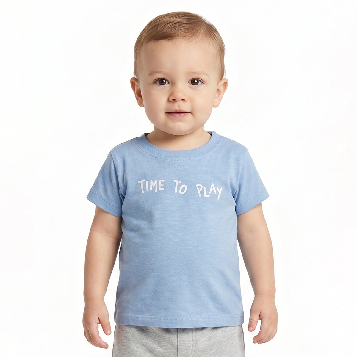 Baby Boys Pack Of 2 Blue and Off White Cotton T-Shirts Regular Fit Casual Kids T-Shirts