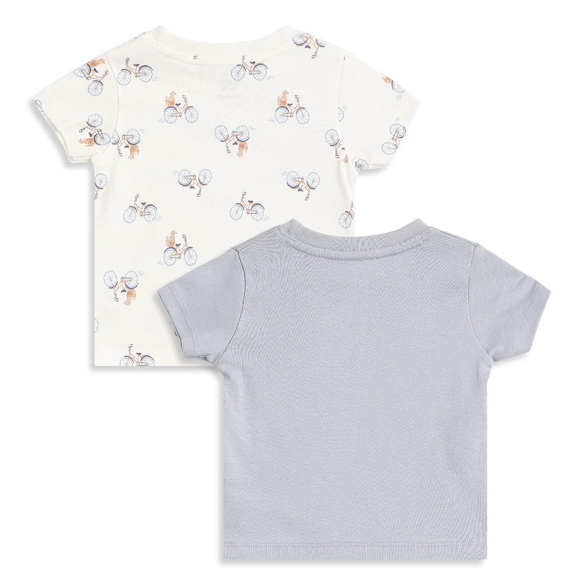 Baby Boys Pack of 2 Animal & Bicycle Print Half Sleeves Cotton T-Shirts Regular Fit Casual Tees