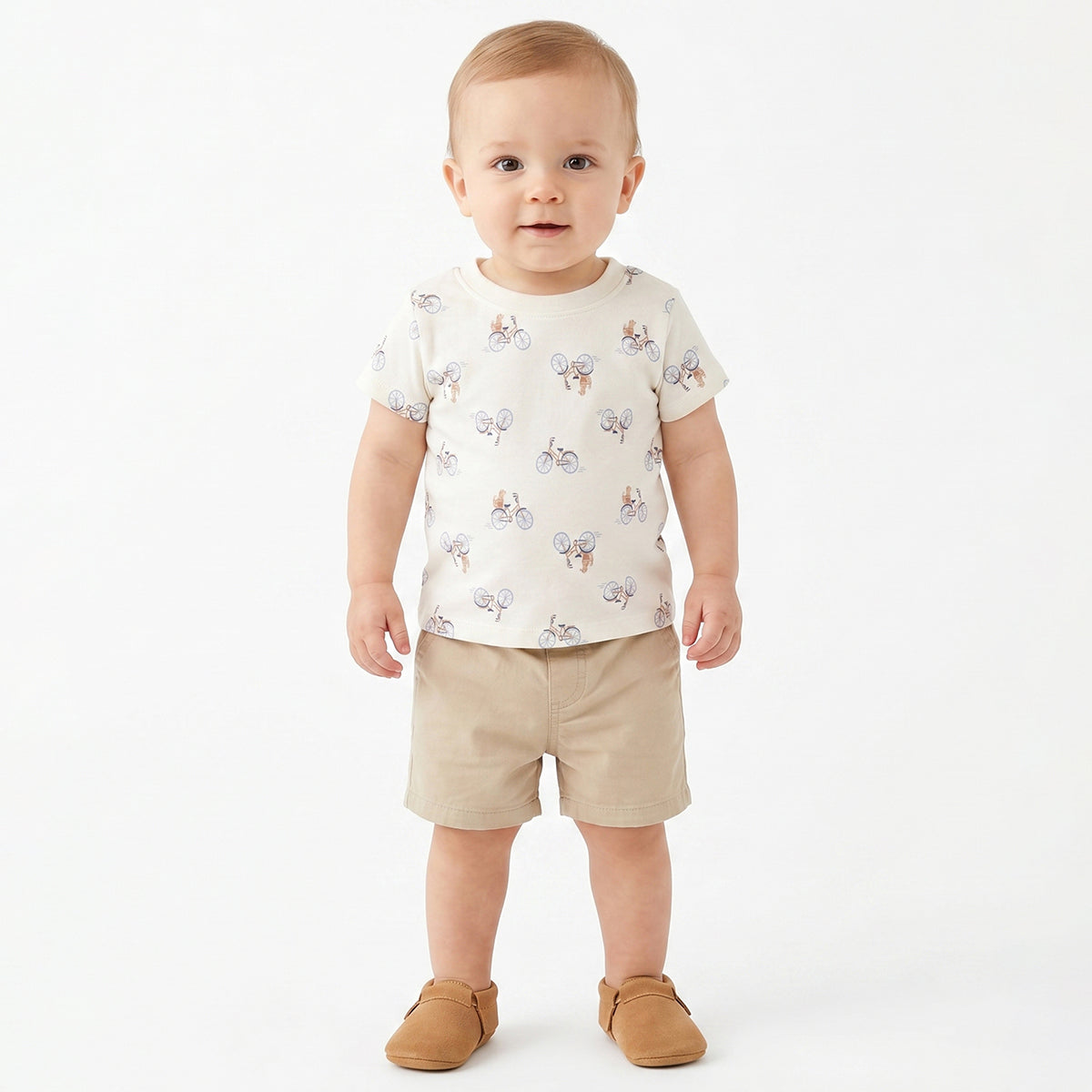 Baby Boys Pack of 2 Animal & Bicycle Print Half Sleeves Cotton T-Shirts Regular Fit Casual Tees