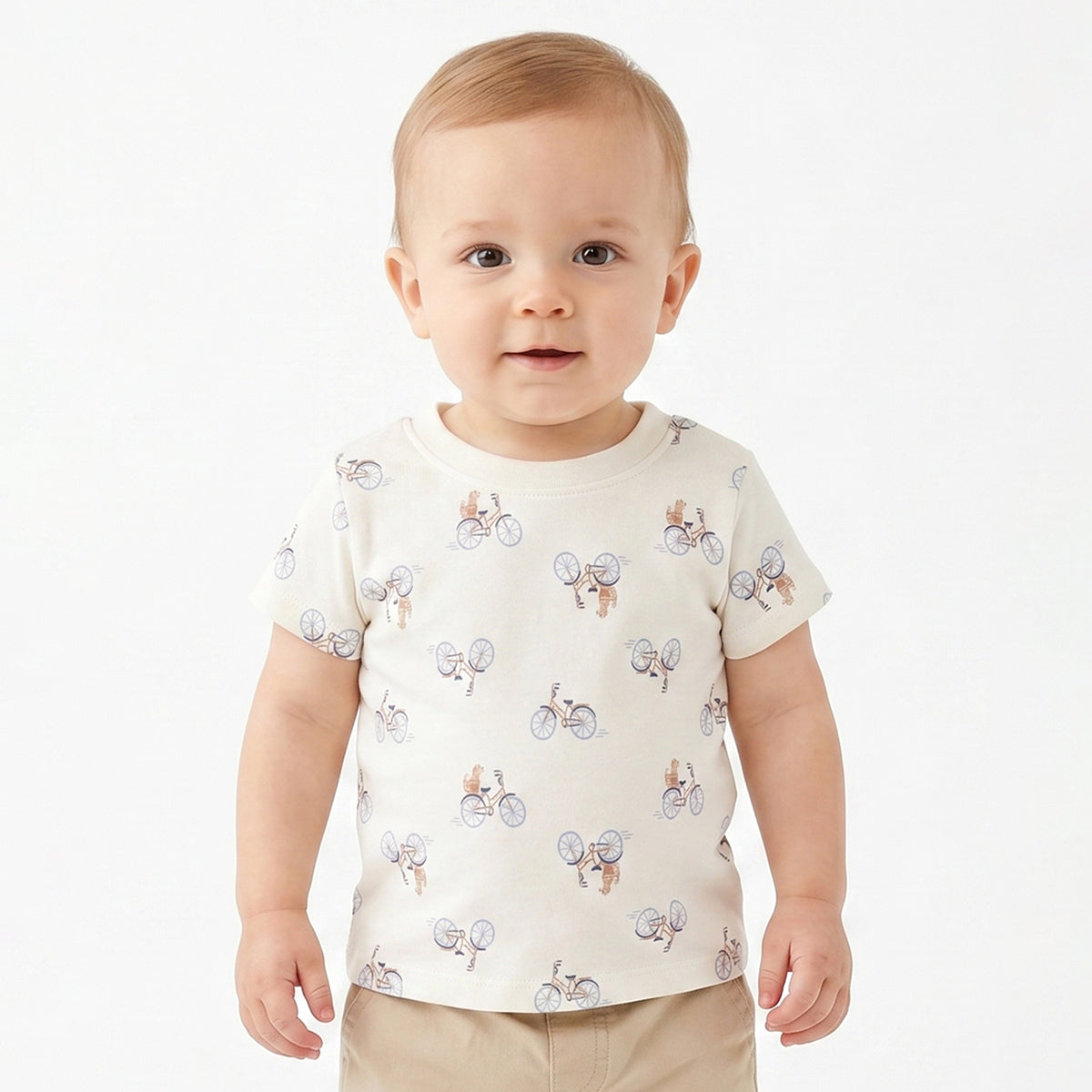 Baby Boys Pack of 2 Animal & Bicycle Print Half Sleeves Cotton T-Shirts Regular Fit Casual Tees