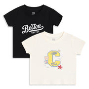 Baby Boys Black and Off White Cotton Printed T-Shirts Pack of 2 Regular Fit Casual Wear