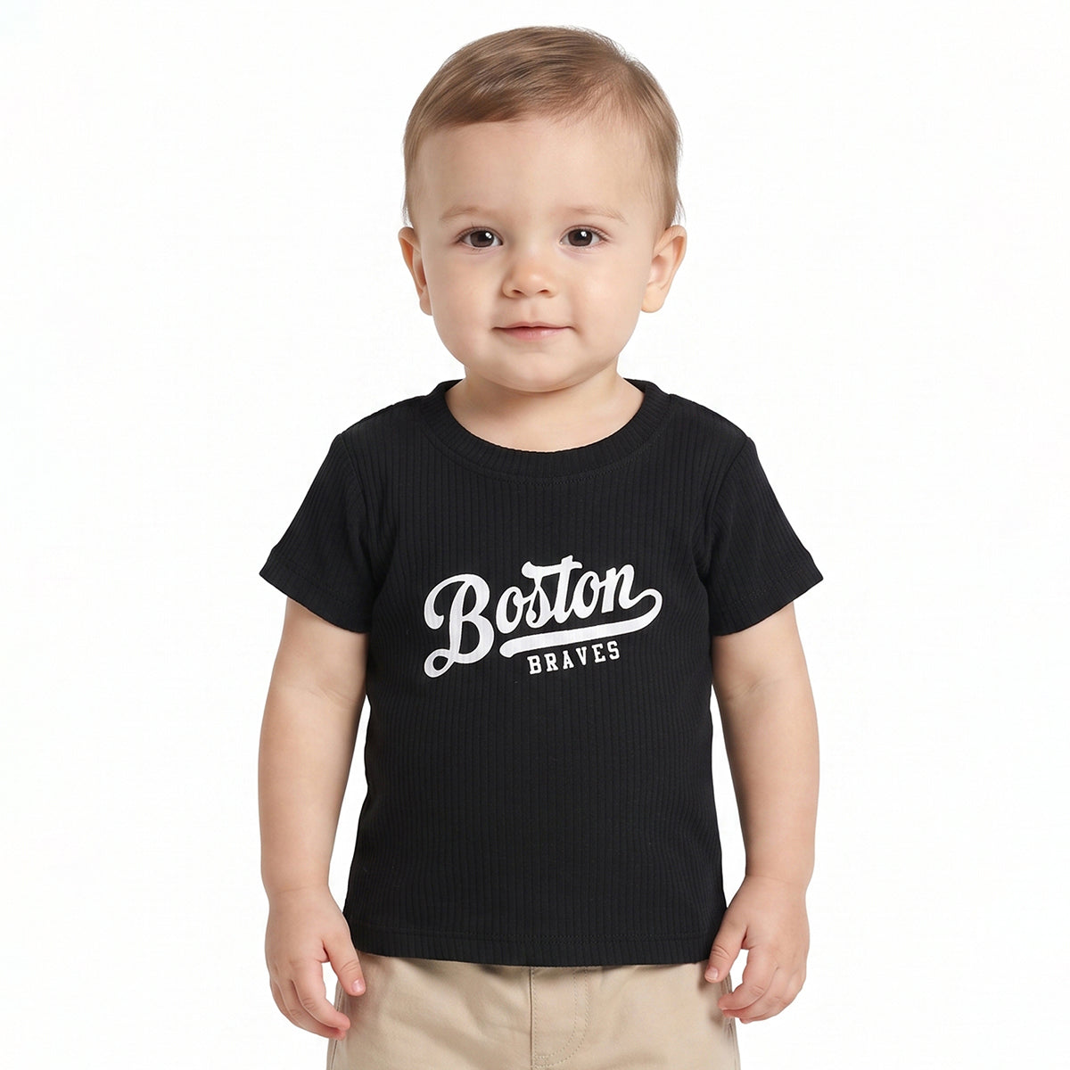 Baby Boys Black and Off White Cotton Printed T-Shirts Pack of 2 Regular Fit Casual Wear