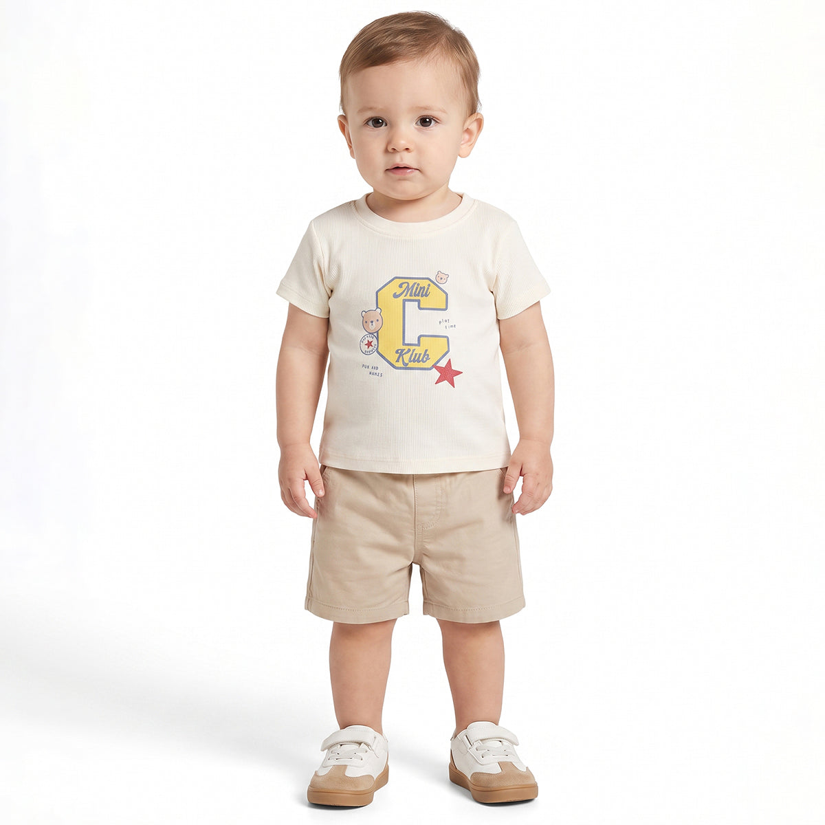 Baby Boys Black and Off White Cotton Printed T-Shirts Pack of 2 Regular Fit Casual Wear