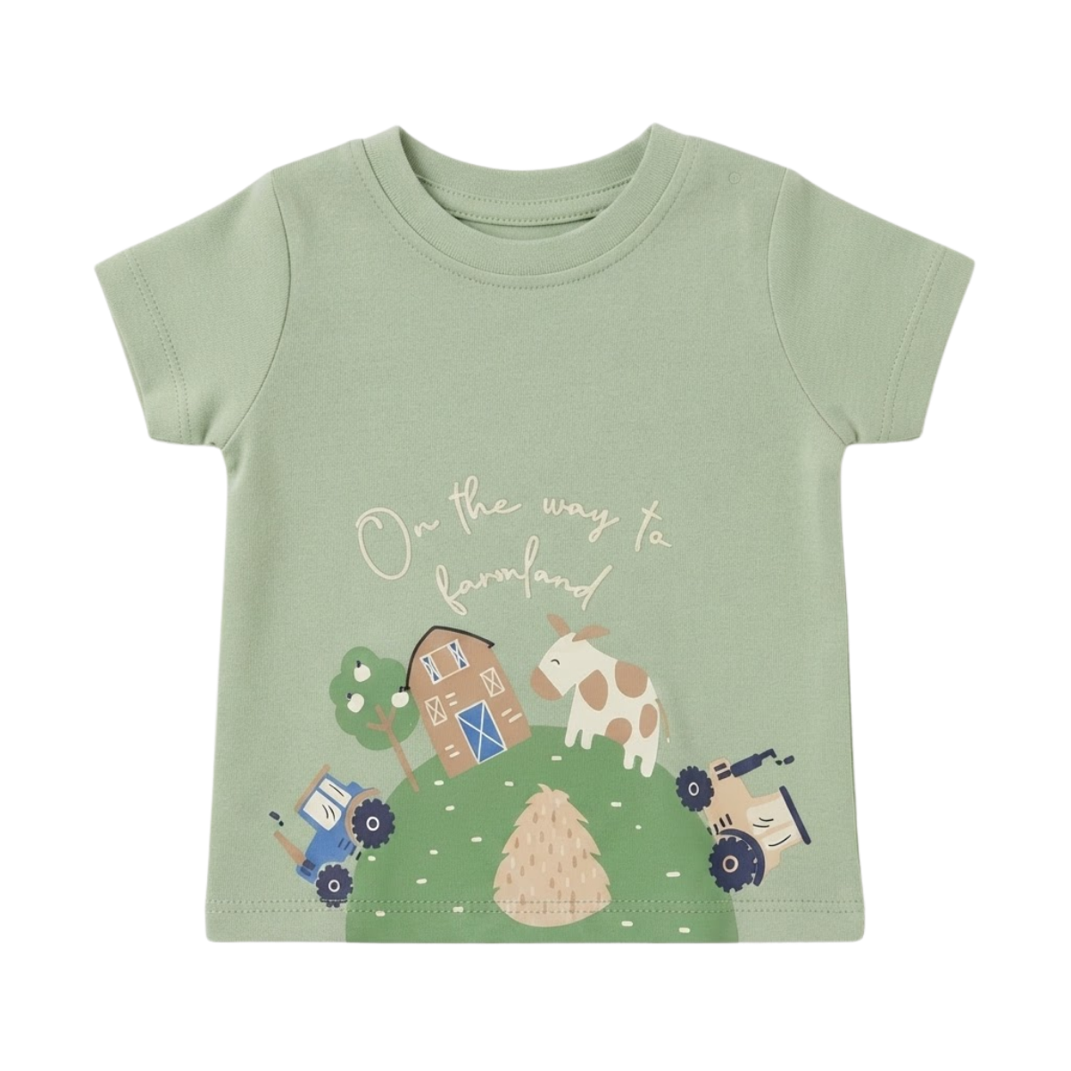 Baby Boys Mint Green Cotton Farm Graphic T-Shirt Regular Fit Casual Wear