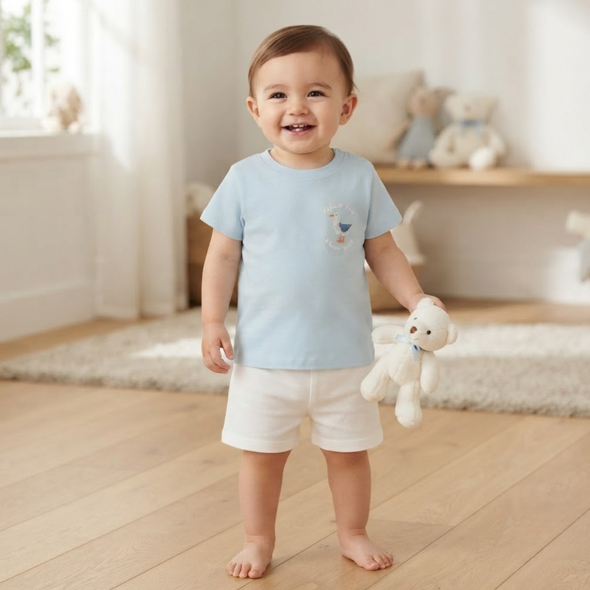 Baby Boys Light Blue Cotton Seagull Graphic T-Shirt Regular Fit Casual Wear