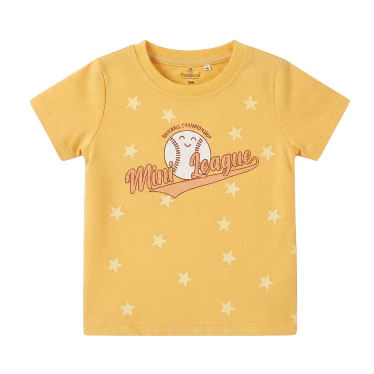 Baby Boys Yellow Cotton Baseball Graphic T-Shirt Regular Fit Casual Wear