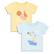 Baby Boys Sailboat and Seagull Print T-Shirts Pack of 2, Yellow and Light Blue